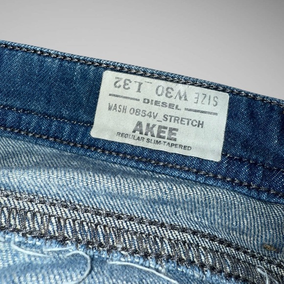 Diesel Jeans Mens 30x32 Blue Akee‎ Regular Slim Tapered Stretch Distressed 0854V - Picture 7 of 16